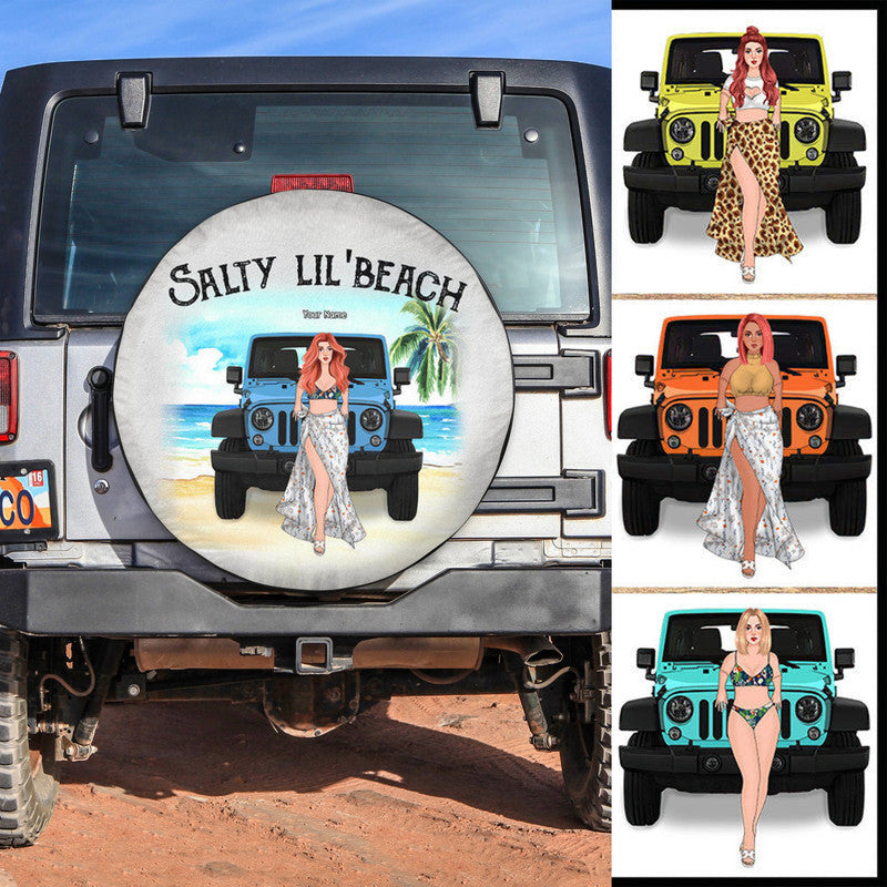 Custom Jeep Tire Cover With Camera Hole, Salty Lilbeach Jeep Girl At The Beach Spare Tire Cover CTM Custom - Printyourwear