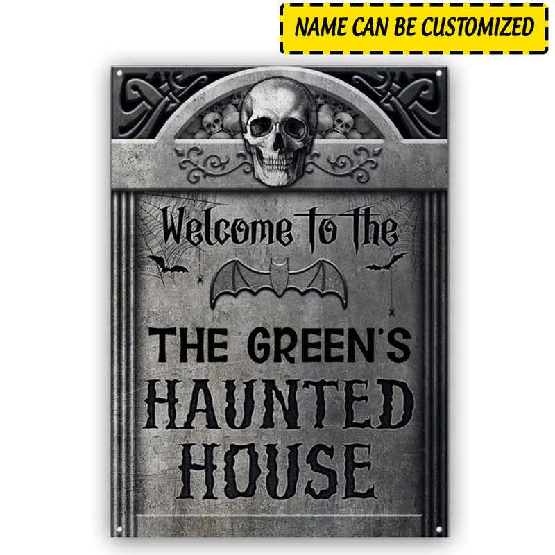 Halloween Personalized Metal Signs Welcome To The Haunted House CTM One Size 24x18 inch (60.96x45.72 cm) Custom - Printyourwear