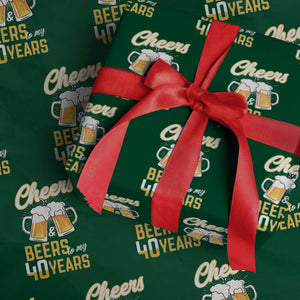 40th Birthday Party Gift Wrapping Paper Roll Cheers Beers To My 40 Years