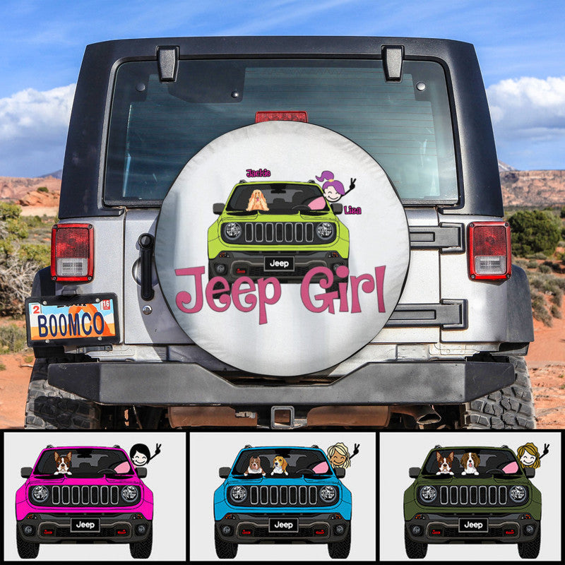 Custom Jeep Tire Cover With Camera Hole, Jeep Renegade Girl Dogs And Cats Spare Tire Cover CTM Custom - Printyourwear