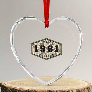 45th Birthday Hunting Heart Crystal Glass Ornament 1981 Limited Edition Vintage Camouflage Gifts For Turning 45