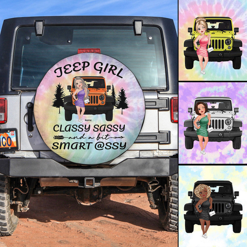 Custom Jeep Tire Cover With Camera Hole, Jeep Chibi Girl Classy Sassy And A Bit Smart Assy Spare Tire Cover CTM Custom - Printyourwear