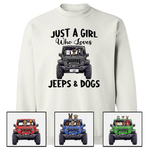 Custom Jeep Shirts, Just A Girl Who Loves Jeeps And Dogs, Jeep Dog Apparel CTM00 Custom - Printyourwear