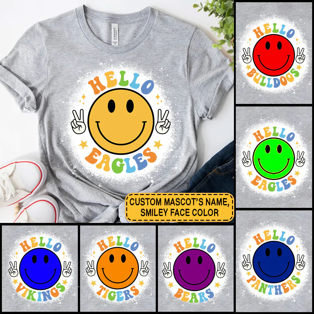 Personalized Hello School Mascot School Spirit Smiley Face T Shirt CTM Custom - Printyourwear
