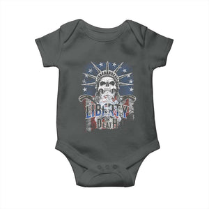 4th Of July Liberty Or Death Baby Onesie Statue Of Liberty Skull American Flag TS11 Dark Heather Print Your Wear