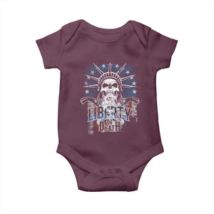 4th Of July Liberty Or Death Baby Onesie Statue Of Liberty Skull American Flag TS11 Maroon Print Your Wear