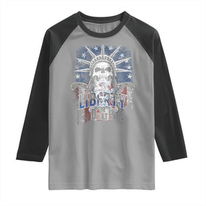 4th Of July Liberty Or Death Raglan Shirt Statue Of Liberty Skull American Flag TS11 Sport Gray Black Print Your Wear