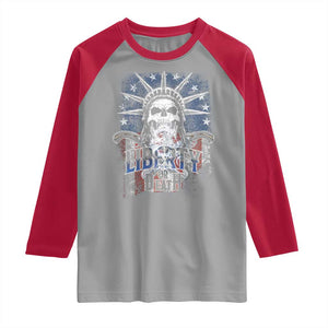 4th Of July Liberty Or Death Raglan Shirt Statue Of Liberty Skull American Flag TS11 Sport Gray Red Print Your Wear