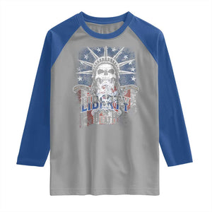 4th Of July Liberty Or Death Raglan Shirt Statue Of Liberty Skull American Flag TS11 Sport Gray Royal Print Your Wear