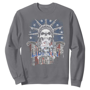 4th Of July Liberty Or Death Sweatshirt Statue Of Liberty Skull American Flag TS11 Charcoal Print Your Wear