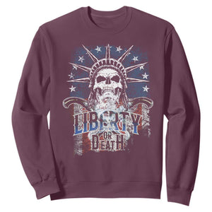 4th Of July Liberty Or Death Sweatshirt Statue Of Liberty Skull American Flag TS11 Maroon Print Your Wear