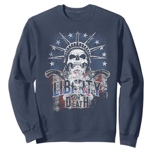 4th Of July Liberty Or Death Sweatshirt Statue Of Liberty Skull American Flag TS11 Navy Print Your Wear