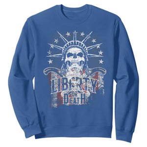 4th Of July Liberty Or Death Sweatshirt Statue Of Liberty Skull American Flag TS11 Royal Blue Print Your Wear