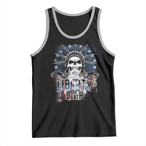 4th Of July Liberty Or Death Tank Top Statue Of Liberty Skull American Flag TS11 Black Athletic Heather Print Your Wear