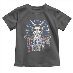 4th Of July Liberty Or Death Toddler T Shirt Statue Of Liberty Skull American Flag TS11 Dark Heather Print Your Wear