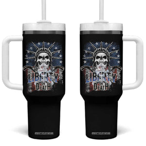 4th Of July Liberty Or Death Tumbler With Handle Statue Of Liberty Skull American Flag TS11 One Size: 40 oz Black Print Your Wear