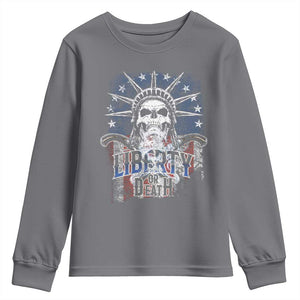 4th Of July Liberty Or Death Youth Sweatshirt Statue Of Liberty Skull American Flag TS11 Charcoal Print Your Wear