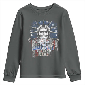 4th Of July Liberty Or Death Youth Sweatshirt Statue Of Liberty Skull American Flag TS11 Dark Heather Print Your Wear