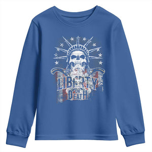 4th Of July Liberty Or Death Youth Sweatshirt Statue Of Liberty Skull American Flag TS11 Royal Blue Print Your Wear