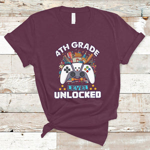 4th Grade T Shirt Fourth Level Unlocked Video Game Level Up Back To School TS02 Maroon Printyourwear