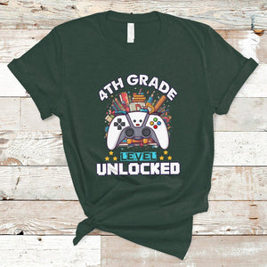 4th Grade T Shirt Fourth Level Unlocked Video Game Level Up Back To School TS02 Dark Forest Green Printyourwear