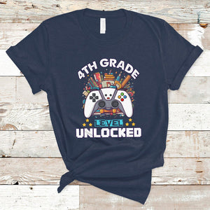 4th Grade T Shirt Fourth Level Unlocked Video Game Level Up Back To School TS02 Navy Printyourwear