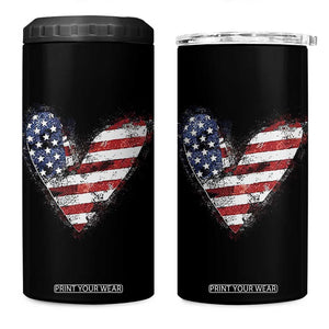 4th of July American Flag Heart USA Patriotic 4 in 1 Can Cooler Tumbler TS11 One Size: 16 oz Black Print Your Wear