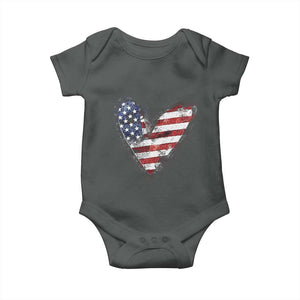 4th of July American Flag Heart USA Patriotic Baby Onesie TS11 Dark Heather Print Your Wear