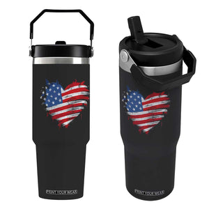 4th of July American Flag Heart USA Patriotic Flip Straw Tumbler Star Stripes TS11 One Size: 30 oz Black Print Your Wear