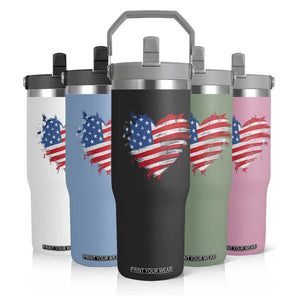 4th of July American Flag Heart USA Patriotic Flip Straw Tumbler Star Stripes TS11 Print Your Wear