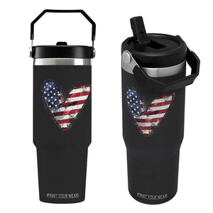 4th of July American Flag Heart USA Patriotic Flip Straw Tumbler TS11 One Size: 30 oz Black Print Your Wear
