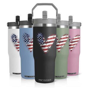 4th of July American Flag Heart USA Patriotic Flip Straw Tumbler TS11 Print Your Wear