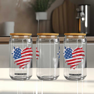4th of July American Flag Heart USA Patriotic Glass Can Star Stripes TS11 Print Your Wear