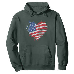 4th of July American Flag Heart USA Patriotic Hoodie Star Stripes TS11 Dark Forest Green Print Your Wear