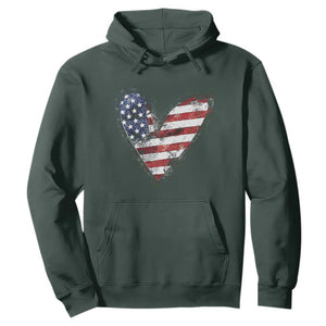 4th of July American Flag Heart USA Patriotic Hoodie TS11 Dark Forest Green Print Your Wear