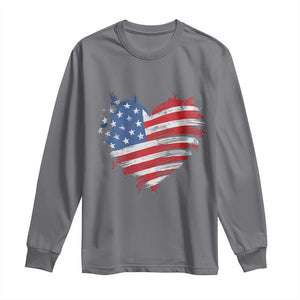 4th of July American Flag Heart USA Patriotic Long Sleeve Shirt Star Stripes TS11 Charcoal Print Your Wear