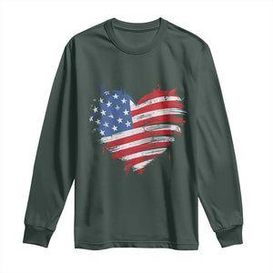 4th of July American Flag Heart USA Patriotic Long Sleeve Shirt Star Stripes TS11 Dark Forest Green Print Your Wear