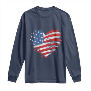 4th of July American Flag Heart USA Patriotic Long Sleeve Shirt Star Stripes TS11 Navy Print Your Wear