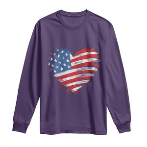 4th of July American Flag Heart USA Patriotic Long Sleeve Shirt Star Stripes TS11 Purple Print Your Wear