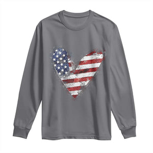 4th of July American Flag Heart USA Patriotic Long Sleeve Shirt TS11 Charcoal Print Your Wear