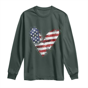 4th of July American Flag Heart USA Patriotic Long Sleeve Shirt TS11 Dark Forest Green Print Your Wear