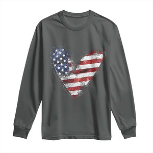 4th of July American Flag Heart USA Patriotic Long Sleeve Shirt TS11 Dark Heather Print Your Wear