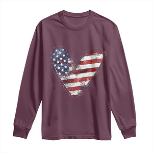 4th of July American Flag Heart USA Patriotic Long Sleeve Shirt TS11 Maroon Print Your Wear