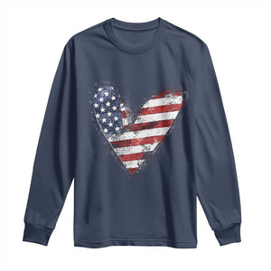 4th of July American Flag Heart USA Patriotic Long Sleeve Shirt TS11 Navy Print Your Wear