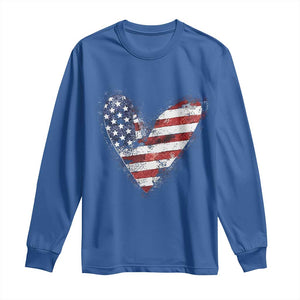 4th of July American Flag Heart USA Patriotic Long Sleeve Shirt TS11 Royal Blue Print Your Wear