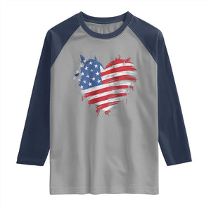 4th of July American Flag Heart USA Patriotic Raglan Shirt Star Stripes TS11 Sport Gray Navy Print Your Wear