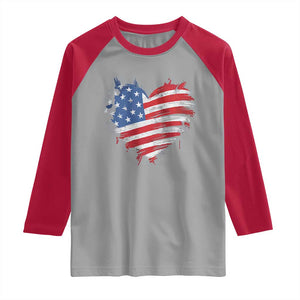 4th of July American Flag Heart USA Patriotic Raglan Shirt Star Stripes TS11 Sport Gray Red Print Your Wear