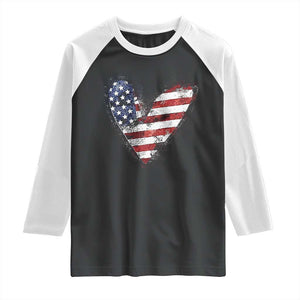 4th of July American Flag Heart USA Patriotic Raglan Shirt TS11 Black White Print Your Wear