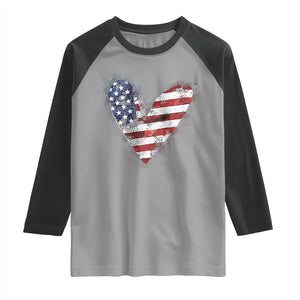 4th of July American Flag Heart USA Patriotic Raglan Shirt TS11 Sport Gray Black Print Your Wear