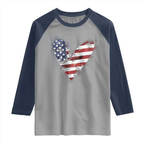 4th of July American Flag Heart USA Patriotic Raglan Shirt TS11 Sport Gray Navy Print Your Wear